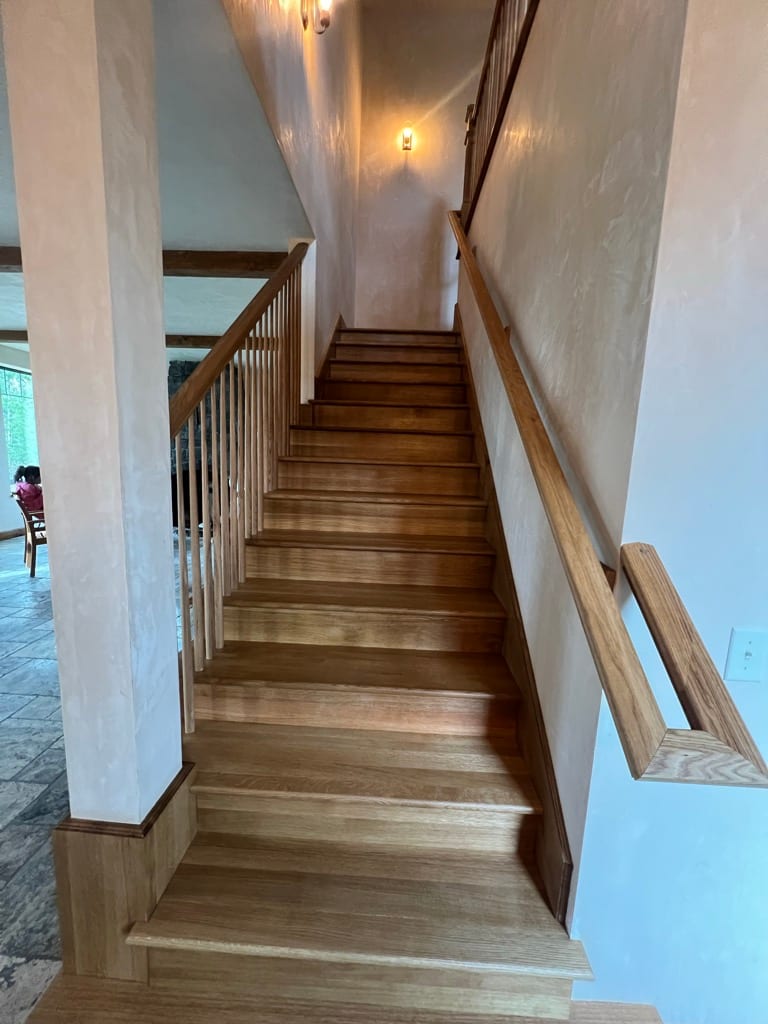 Modern open-tread oak staircase with cable rail, Post Falls Idaho