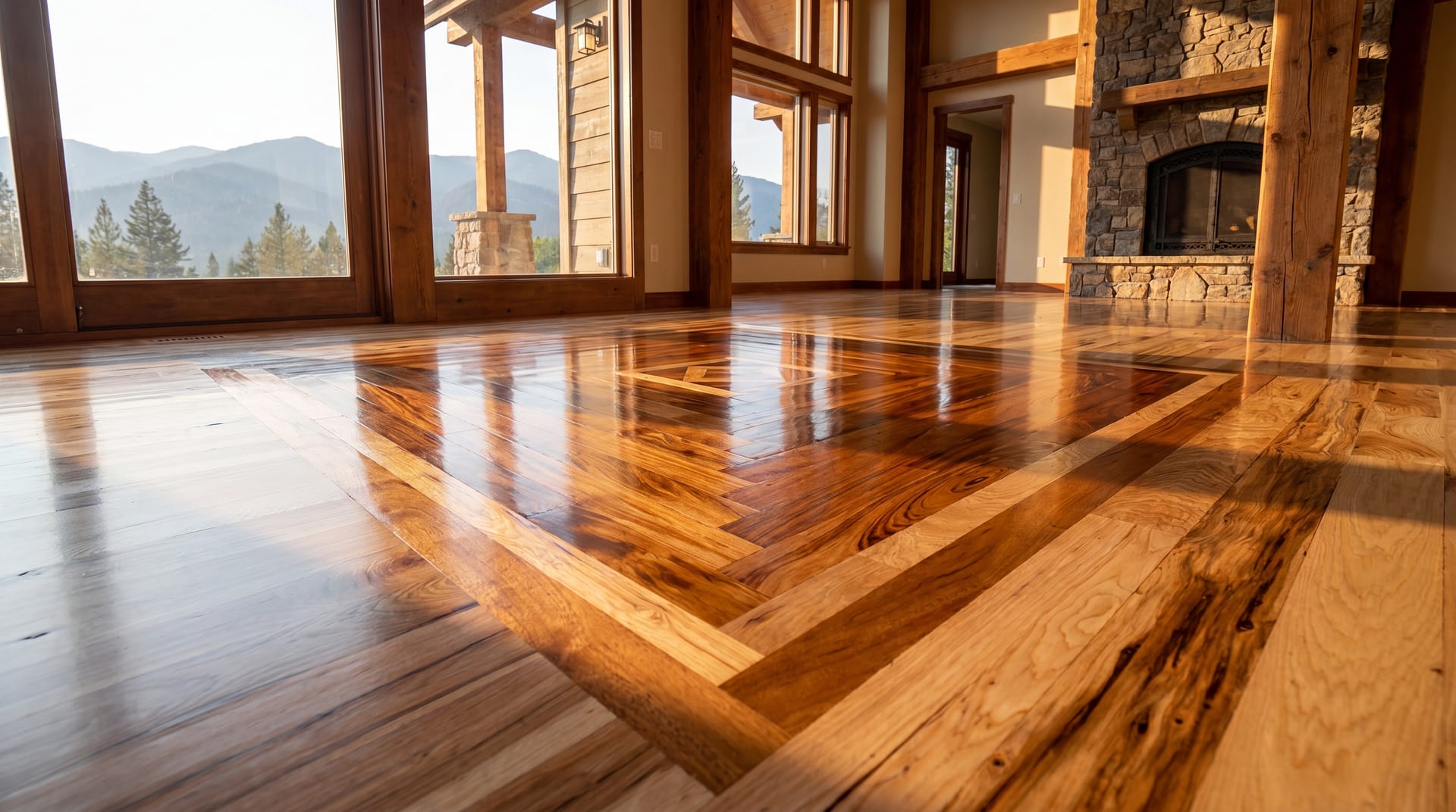 Custom hardwood floor installation in a North Idaho home