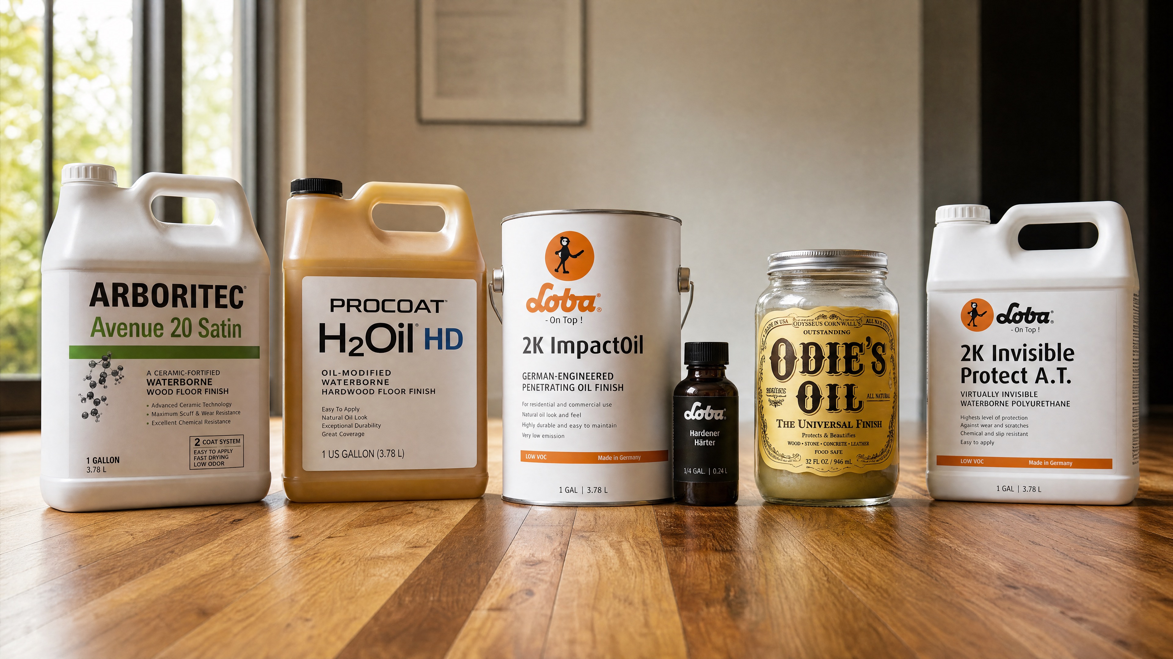 Professional hardwood floor finishes on display
