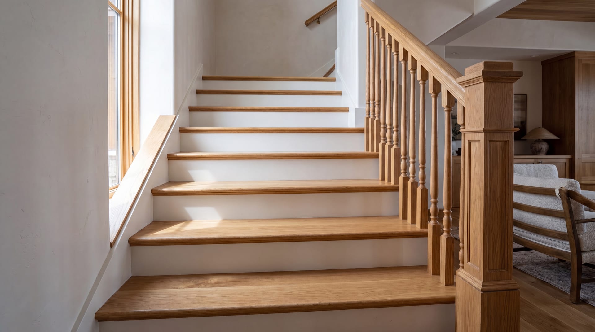 Custom hardwood staircase in a modern home